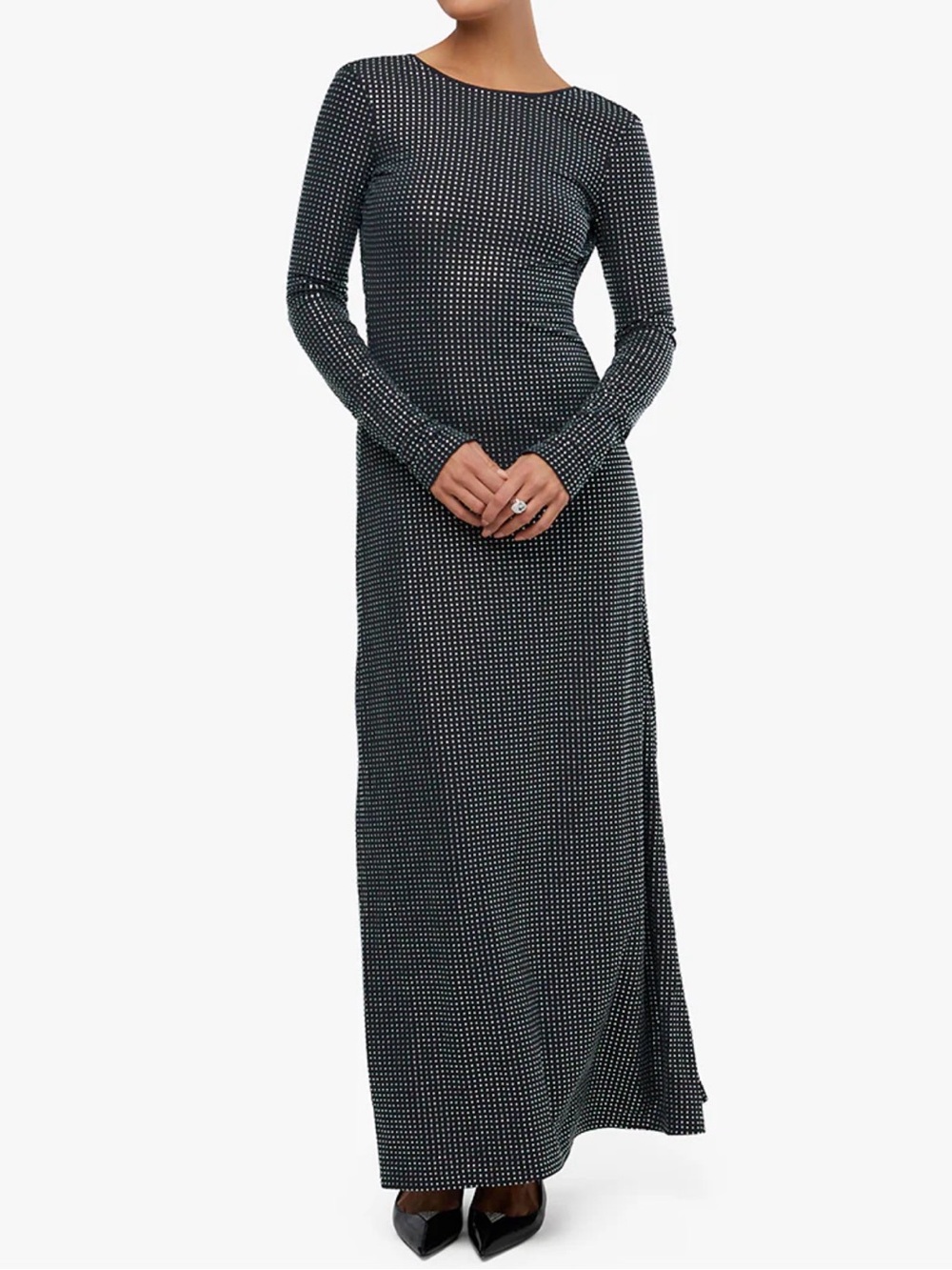 WeWoreWhat Black Maxi Gown with Micro Crystals